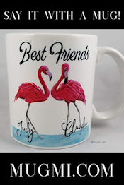 Sponsor: Mugmi.com. Best Friends Flamingos mug. Custom, artistic mugs printed in Phoenix Arizona